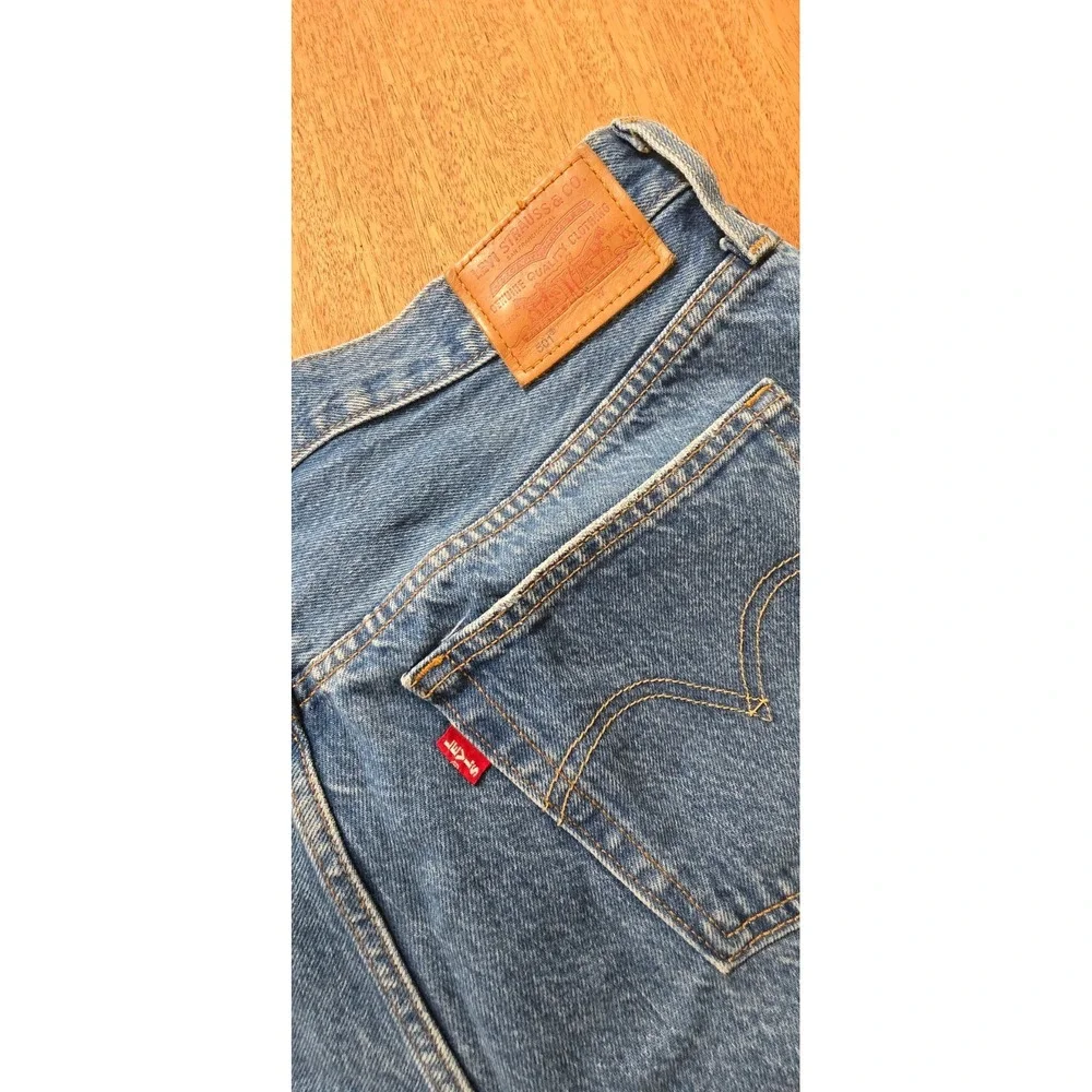 VINTAGE LEVIS BIG E 32 stone wash‎ blue button fly cutoff jean shorts farmcore